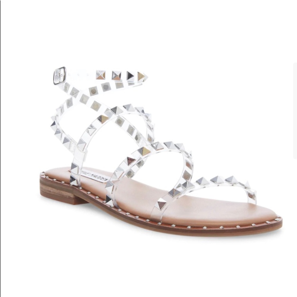 Steve Madden silver studded clear Traveler Sandal SZ 6.5 worn once.